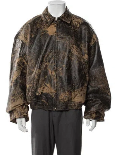Pre-owned Nahmias Leather Printed Bomber Jacket W/ Tags In Brown