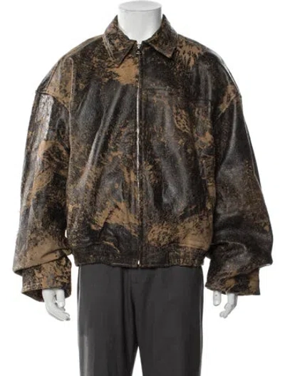 Pre-owned Nahmias Leather Printed Bomber Jacket W/ Tags In Brown