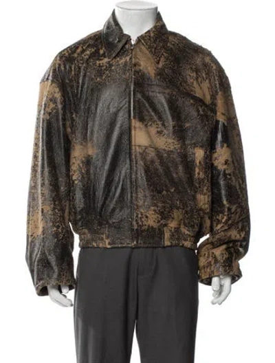 Pre-owned Nahmias Leather Printed Bomber Jacket W/ Tags In Multi