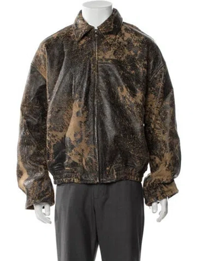 Pre-owned Nahmias Leather Printed Moto Jacket W/ Tags In Brown
