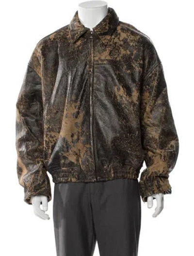 Pre-owned Nahmias Leather Printed Trucker Jacket W/ Tags In Brown