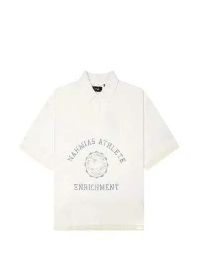 Nahmias Destroyed Logo-print Pointelle-knit Cotton Polo Shirt In White