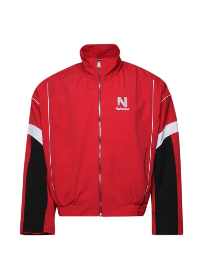 Nahmias Baggy Fit Colorblocked Warm Up Track Jacket In Red