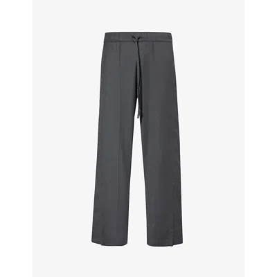 Nahmias Mens Charcoal Brand-patch Drawstring-waistband Relaxed-fit Wide-leg Wool Trousers