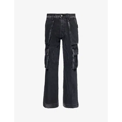Nahmias Mens Charcoal Wash Faded-wash Straight-leg Cargo Jeans