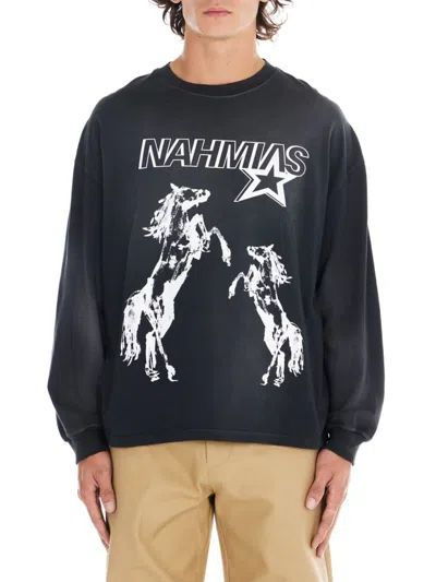 Nahmias Men's Logo Horses Long-sleeve T-shirt In Sunfade Black
