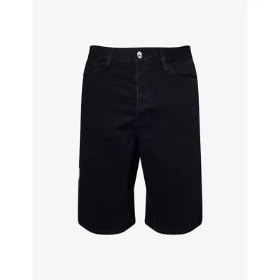 Nahmias Mens Black Denim Baggy Carpenter Wide-leg Denim Shorts