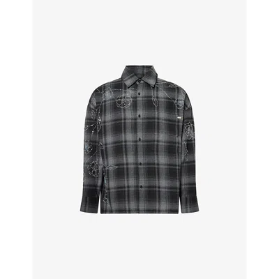 Nahmias Mens  Plaid Beaded Check-print Oversized Woven-blend Shirt In Black