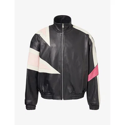Nahmias Mens Bomber Contrast-panel Leather Bomber Jacket Black