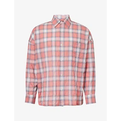 Nahmias Mens Checked Relaxed-fit Cotton-blend Shirt Red Xl