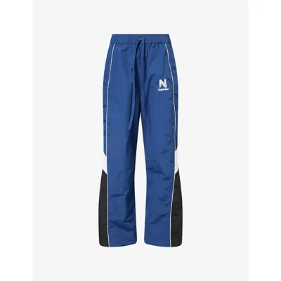 Nahmias Mens Cobalt Blue Warm Up Wide-leg Woven Jogging Bottoms