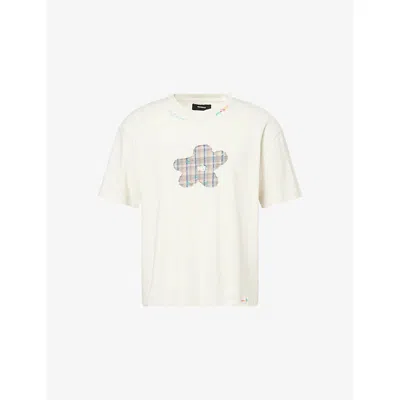 Nahmias Mens Egg White Rainbow Flower-embroidered Cotton-jersey T-shirt