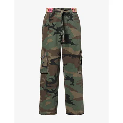Nahmias Mens Embroidered Camo-print Cotton Cargo Trousers In Green