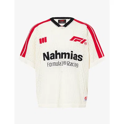 Nahmias Mens F1 Striped-sleeve Cotton-jersey Top White Xl