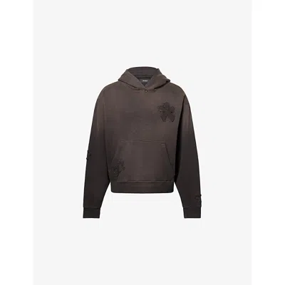 Nahmias Mens Flower Patch Cotton Hoody Aged Black