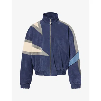 Nahmias Mens Mvp Star Suede Bomber Jacket Navy In Blue
