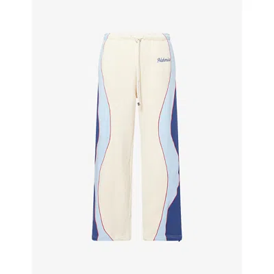 Nahmias Mens Ivory Knitwear Ollie Embroidered-logo Cotton-jersey Tracksuit Bottoms In White
