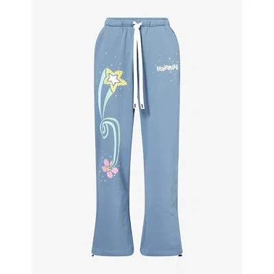 Nahmias Mens Printed Straight-leg Cotton Jogging Bottoms Steel Blue Xl