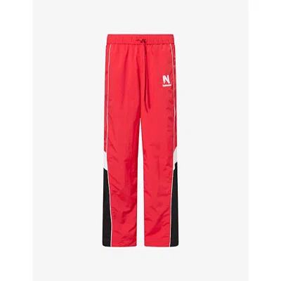 Nahmias Mens Red Colour-block Nylon Jogging Bottoms