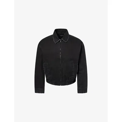 Nahmias Mens Vintage Black Washed Long-sleeve Cotton Jacket