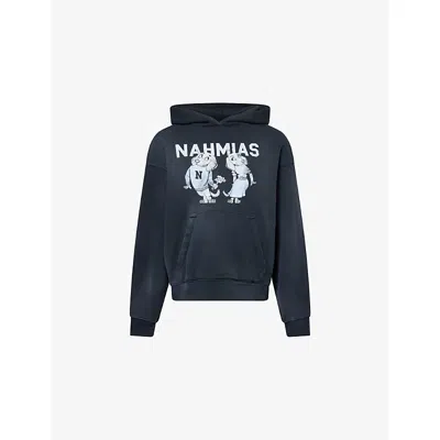 Nahmias Mens Worn Black Fleece Mascot Boxy-fit Cotton-jersey Hoody