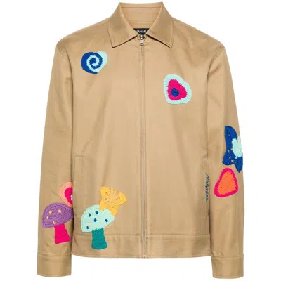 Nahmias Crochet Worker Brand-patch Regular-fit Cotton Jacket In Sand