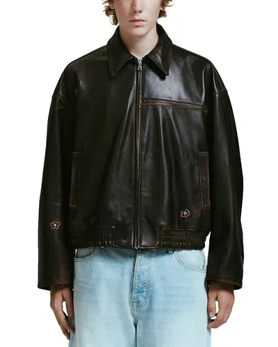Nahmias Oversized Leather Bomber In Black
