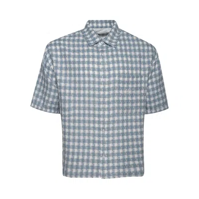 Pre-owned Nahmias Plaid Cropped Short-sleeve Shirt 'steel Blue' | Men's Size M