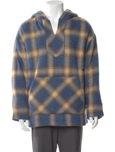 Pre-owned Nahmias Plaid Print Crew Neck Hoodie W/ Tags In Blue