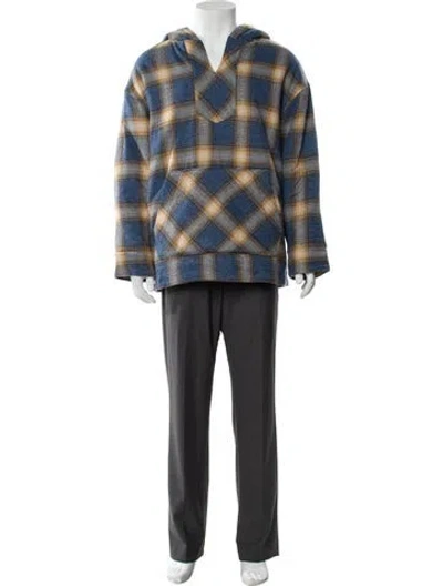 Pre-owned Nahmias Plaid Print V-neck Hoodie W/ Tags In Blue