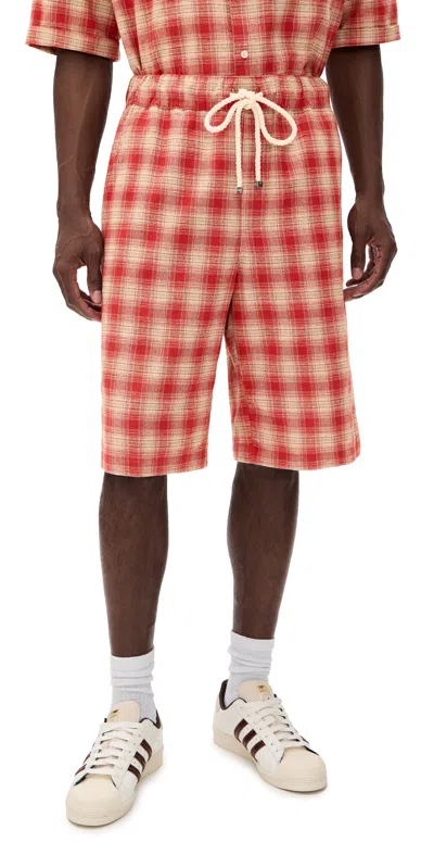 Nahmias Plaid Relaxed Shorts Cherry Plaid Flannel In Red