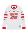 Nahmias Mens Black Denim Racing Graphic-print Long-sleeve Mesh Top In White