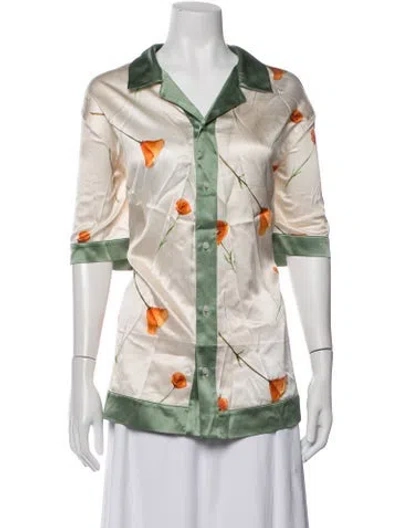 Pre-owned Nahmias Silk Floral Print Pajamas W/ Tags In Neutrals
