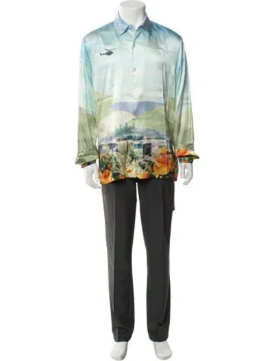 Pre-owned Nahmias Silk Graphic Print Shirt In Green