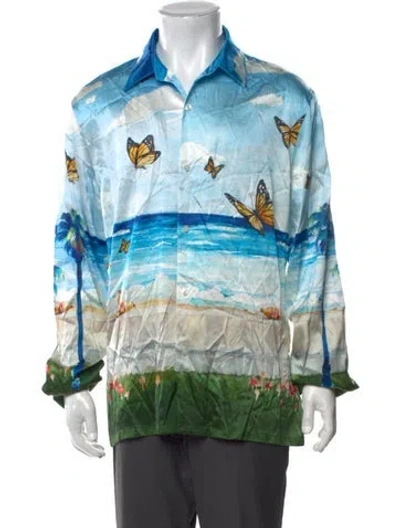 Pre-owned Nahmias Silk Graphic Print Shirt W/ Tags In Blue