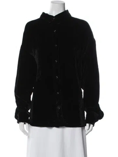 Pre-owned Nahmias Silk Long Sleeve Button-up Top In Black