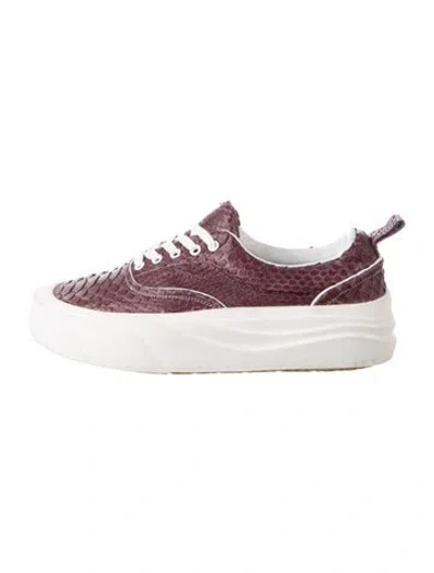 Pre-owned Nahmias Snakeskin Animal Print Chunky Sneakers In Burgundy