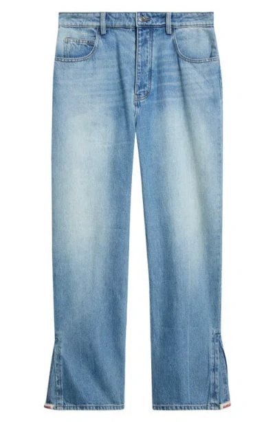 Nahmias Split Cuff Straight Leg Jeans In Light Indigo Wash Denim