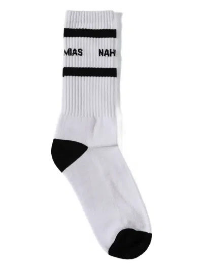 Nahmias Striped Logo-detail Socks In White