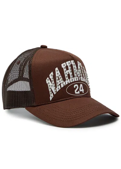 Nahmias Studded Printed Canvas Trucker Hat In Brown