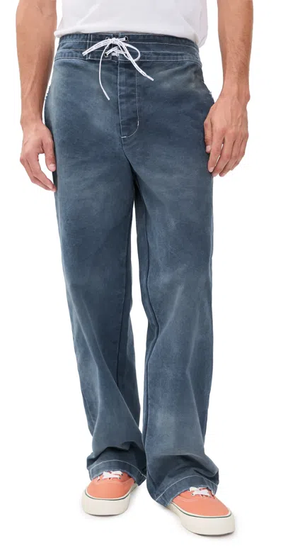 Nahmias Sunfaded Swim Trunk Trousers Thrashed Navy Canvas In Blue