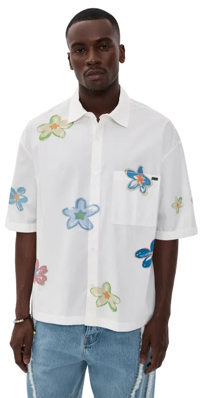 Nahmias Super Bloom Cropped Short Sleeve Shirt White Poplin