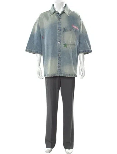 Pre-owned Nahmias Three-quarter Sleeve Denim Shirt W/ Tags In Blue