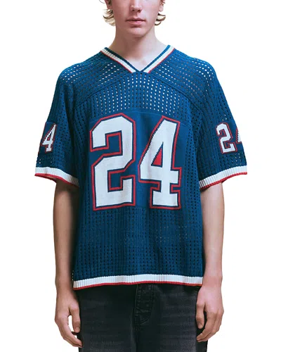 Nahmias V Neck Knit Jersey Varsity Shirt In Blue