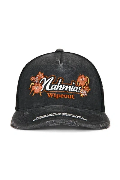 Nahmias Wipeout Embroidered Distressed Trucker Hat In Black