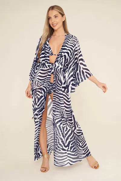 Naia Beach Zebra Print Beach Cover Up In Navy Blue