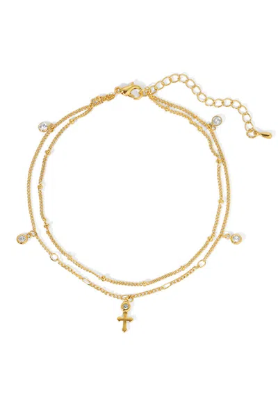 Naiia Women's Gold Eden Cross Double Anklet