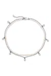 Naiia Women's Rose Silver Cz Gemstone And Pearl Double Anklet