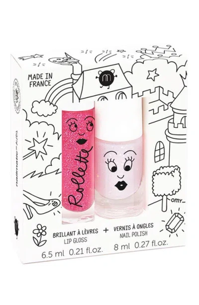 Nailmatic Kids' Polly Glitter Nail Polish & Rollette Lip Gloss Set In Transparent