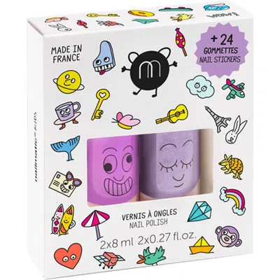 Nailmatic Kids' Set Of 2 Water Based Nail Polishes & Sticker Set In Multi